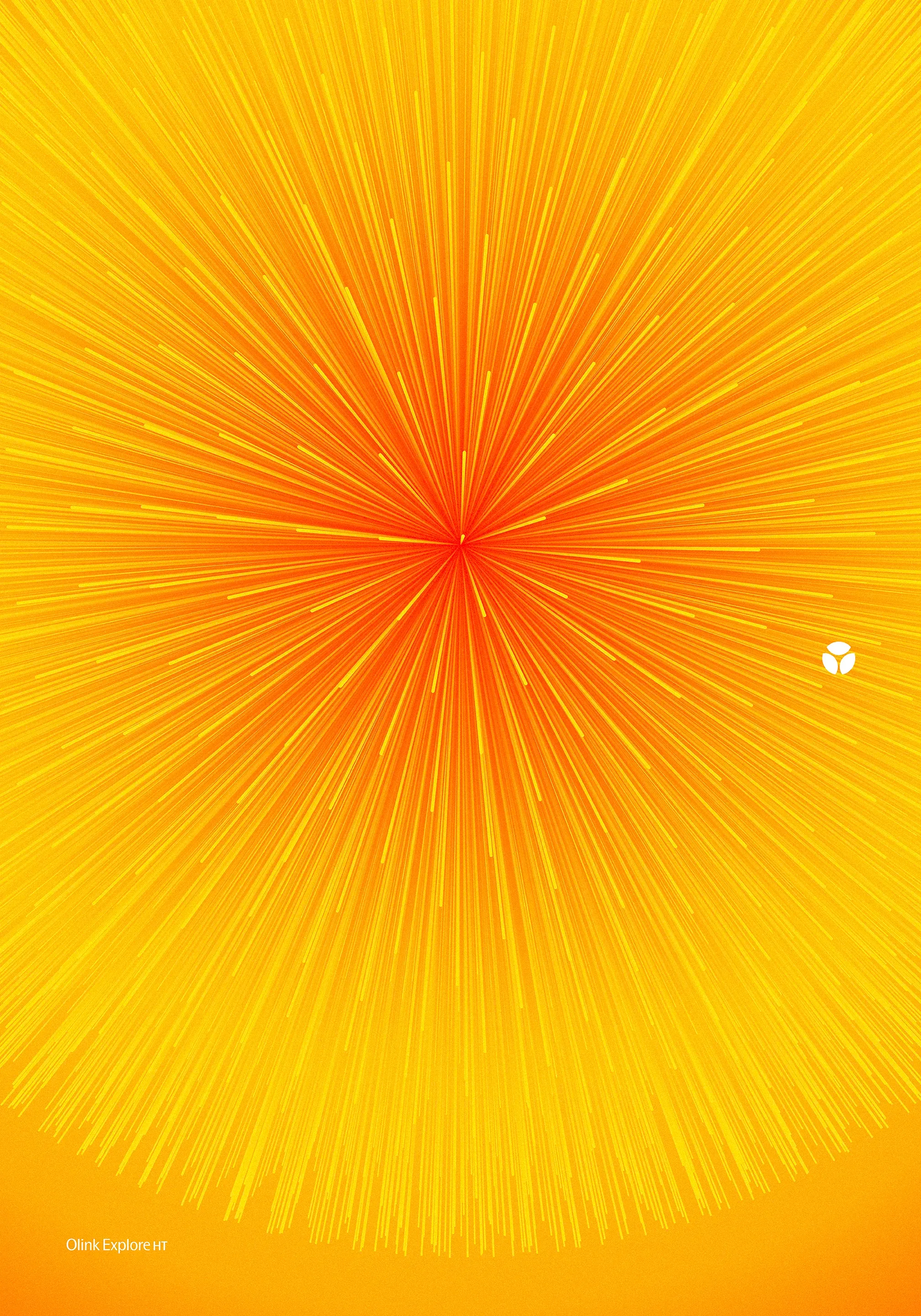 Olink Explore HT poster: fine orange light rays bursting from a centre point